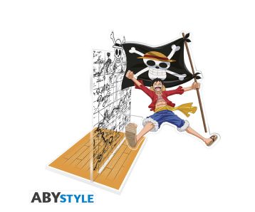 One-Piece-Luffy-mit-seiner-Flagge-15cm-Acrylbuchstuetze-1