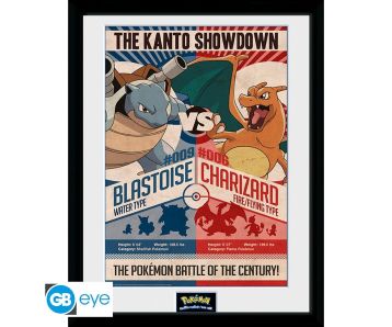 Pokemon-The-Kanto-Showdown-Turtok-vs-Glurak-30x40-Rahmenbild